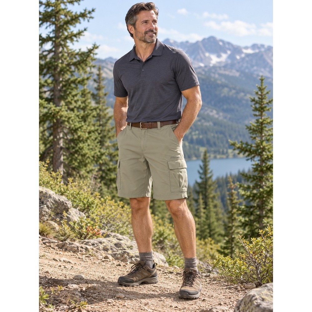 Eddie Bauer Mens Brown Nylon Cargo Guide Shorts with Belt Size 34